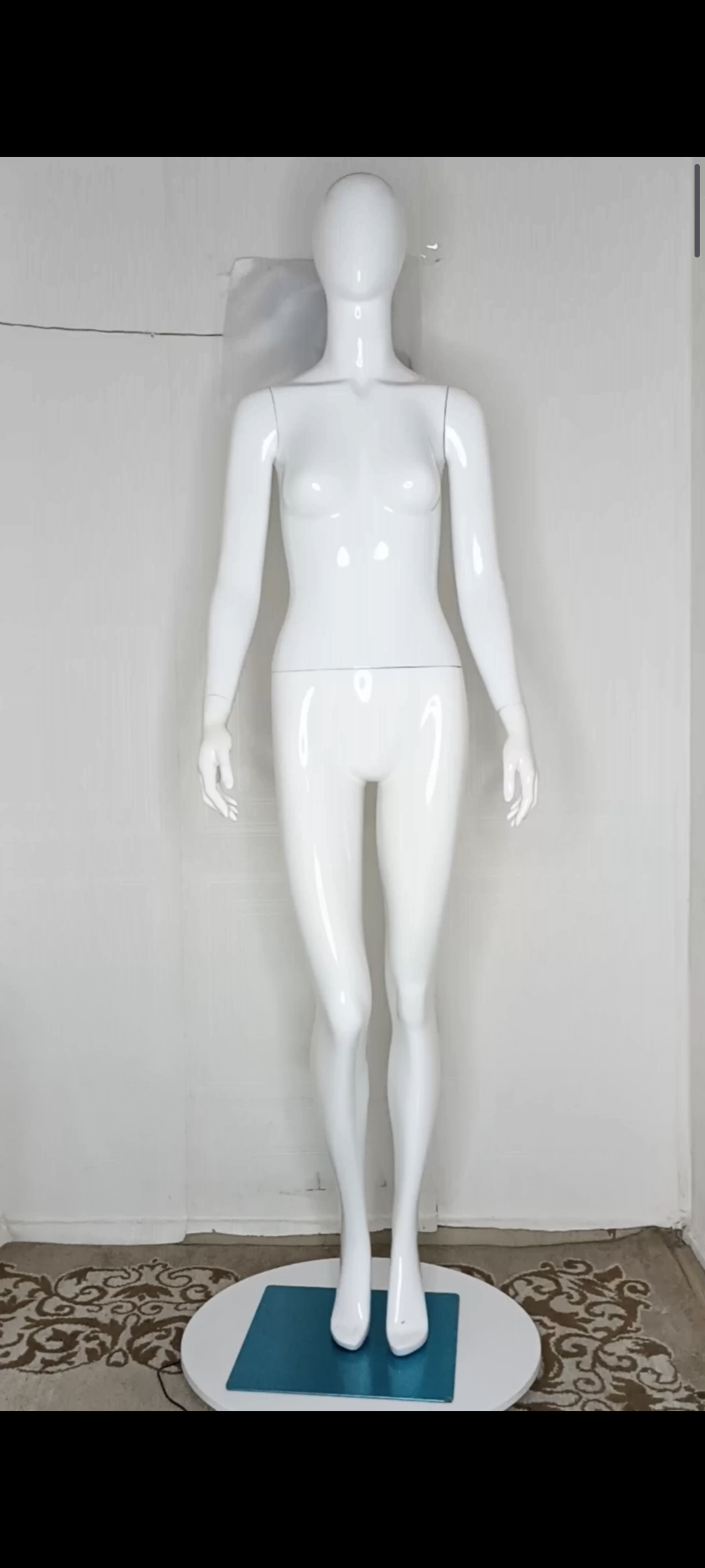Tall Female Glossy White Fibreglass Mannequin Egghead Size 8 Straight hands Posture