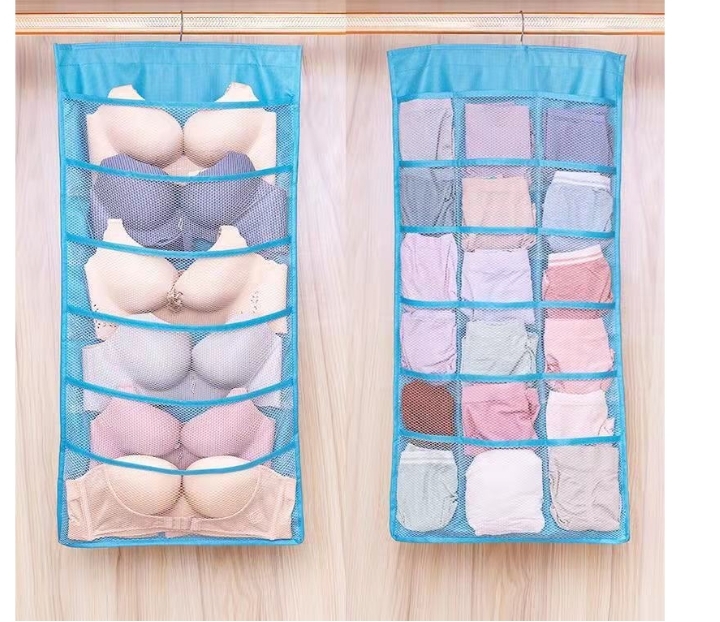 DOUBLE SIDED UNDERWEARS AND SOCK STORAGE BAGCLOTHES HANGING BAG - 24 STORAGE SPACES