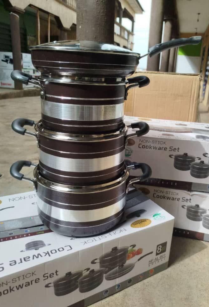 HOFFNER SET OF NON- STICK POTS (801) - 3 POTS + 1 FRYPAN WITH LIDS