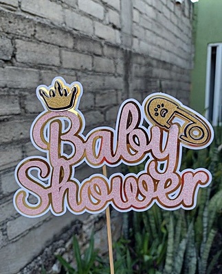 Baby Shower Cake Topper – Crown & Safety Pin Theme