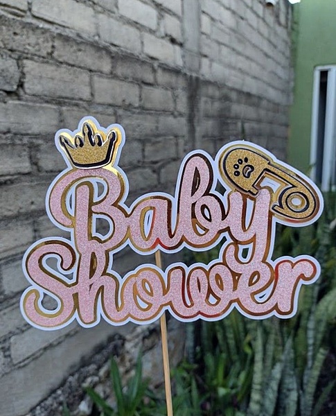 Baby Shower Cake Topper – Crown & Safety Pin Theme