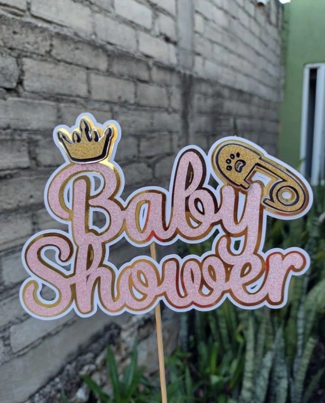 Baby Shower Cake Topper – Crown & Safety Pin Theme