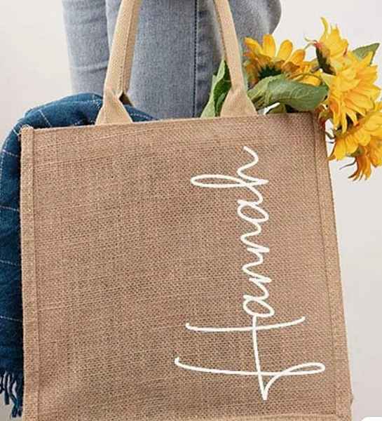 Jute Tote Bag (Vertical Name)