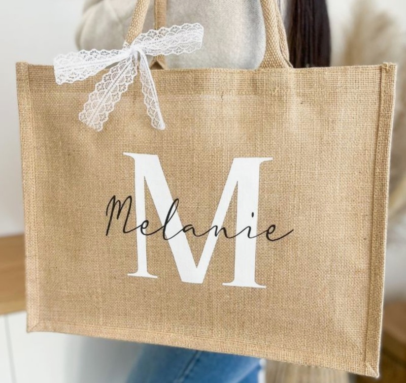Classic Initial Jute Tote Bag