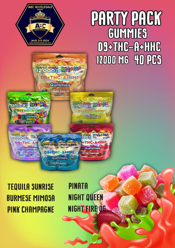 SHAKE D9+THC-A+HHC PARTY PACK GUMMIES | 40PCS | 300MG GUMMY | 12,000MG TOTAL 