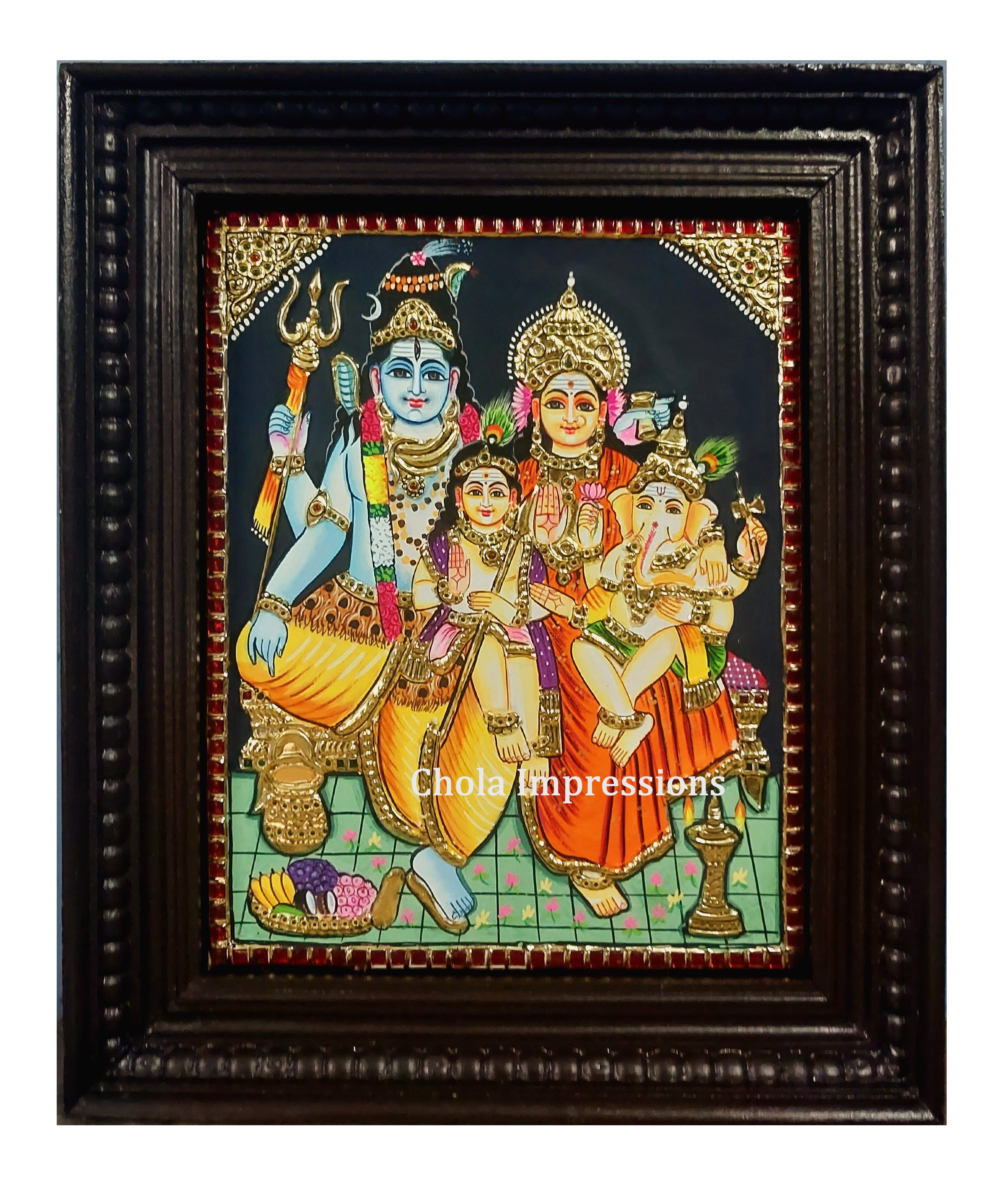 Shiva Family Tanjore Painting - Bold Portrayal Shiva Family Tanjore Painting - Bold Portrayal