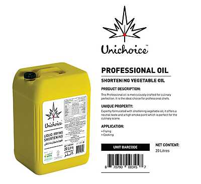 Frying Shortening Veg Oil Unichoice 20 Ltr