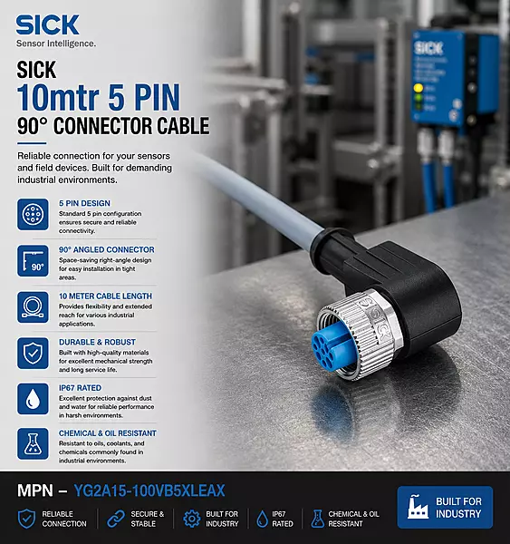 Sick 5 pin 90° connector cable-10mtr