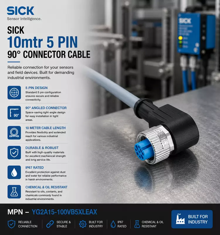 Sick 5 pin 90° connector cable-10mtr