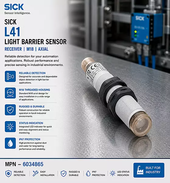 Sick Light Barrier Sensor L41 / Receiver / M18 / Axial (Plastic)