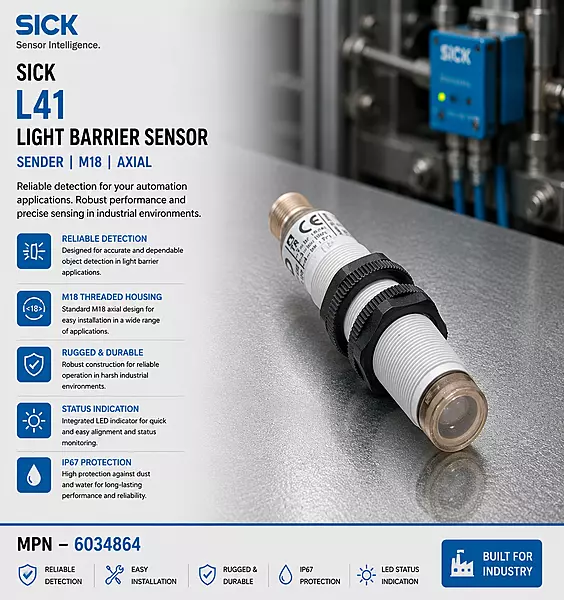 Sick Light Barrier Sensor L41 / Sender / M18 / Axial (Plastic)