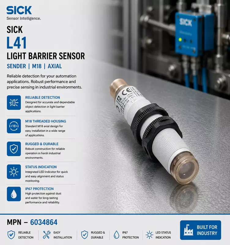 Sick Light Barrier Sensor L41 / Sender / M18 / Axial (Plastic)