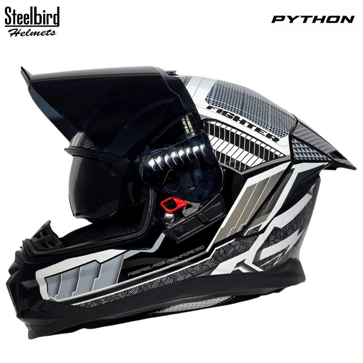 STEELBIRD SBH-57 ISS FIGHTER PYTHON MATT BLACK/GREY C/V 620 MM WITH EXTRA SMOKE VISOR STEELBIRD SBH-57 ISS FIGHTER PYTHON MATT BLACK/GREY C/V 620 MM WITH EXTRA SMOKE VISOR