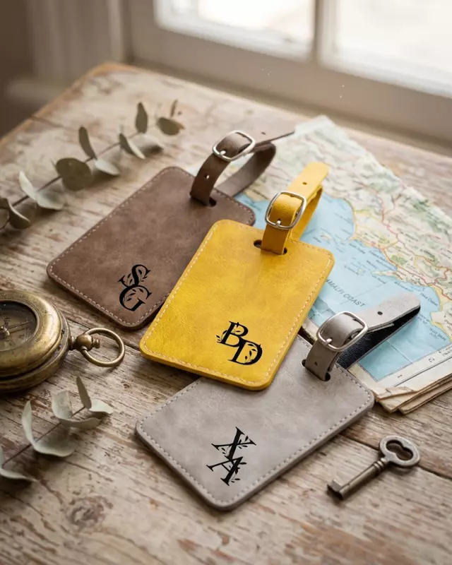 Signature Collection personalized luggage tag featuring custom faux leather travel accessory.