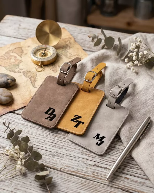 Signature Collection personalized luggage tag featuring custom faux leather travel accessory.