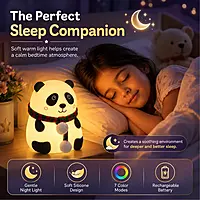 Silicone Panda Night Light for Kids | Rechargeable LED Bedside Lamp with Tap Control