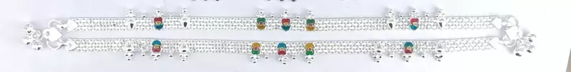 Silver Anklets with Meenakari India