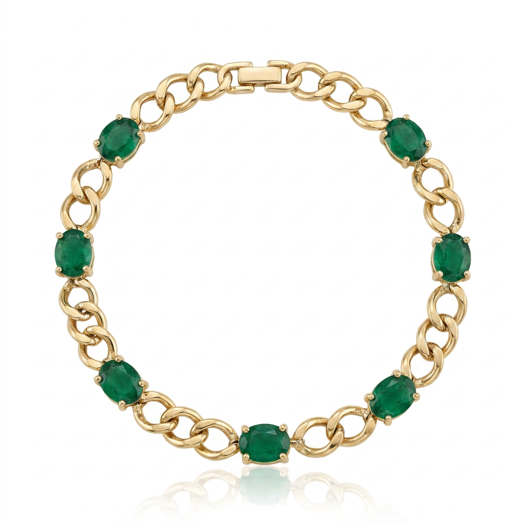 Pulsera tipo cadena de oro con esmeraldas