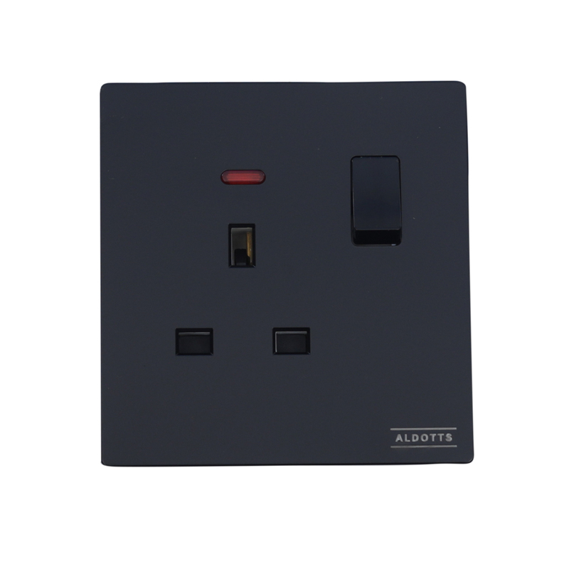 Single Flat Pin Switch Socket With Neon - Black
