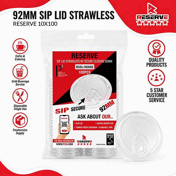 Sip lid strawless with secure closure 92mm Reserve 10/100
