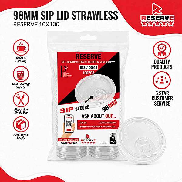 Sip lid strawless with secure closure 98mm Reserve 10/100
