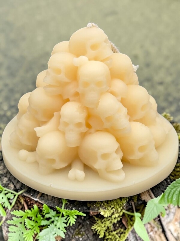Handmade Skull Mountain Candle- White, Unscented