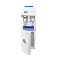 Front view of Atlantis Sky hot and cold water dispenser featuring a built-in cooling cabinet.