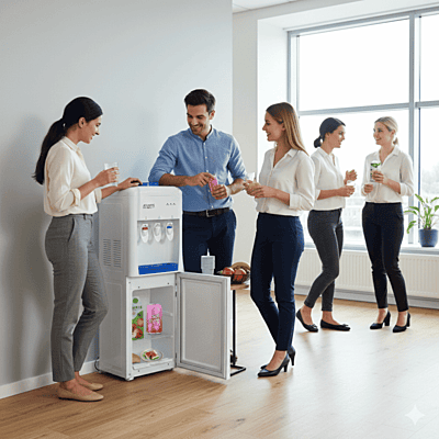 Atlantis Sky Sky-HCN water dispenser with drip tray and easy-press dispensing levers. Atlantis Sky Sky-HCN water dispenser with drip tray and easy-press dispensing levers.