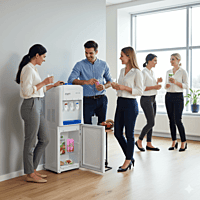 Blue Atlantis Sky water dispenser unit with hot, cold, and ambient water functions.