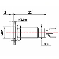 Smidnya IL22 Black Body Lead Wire Metal Pilot Light-12mm-110V AC/DC-Blue