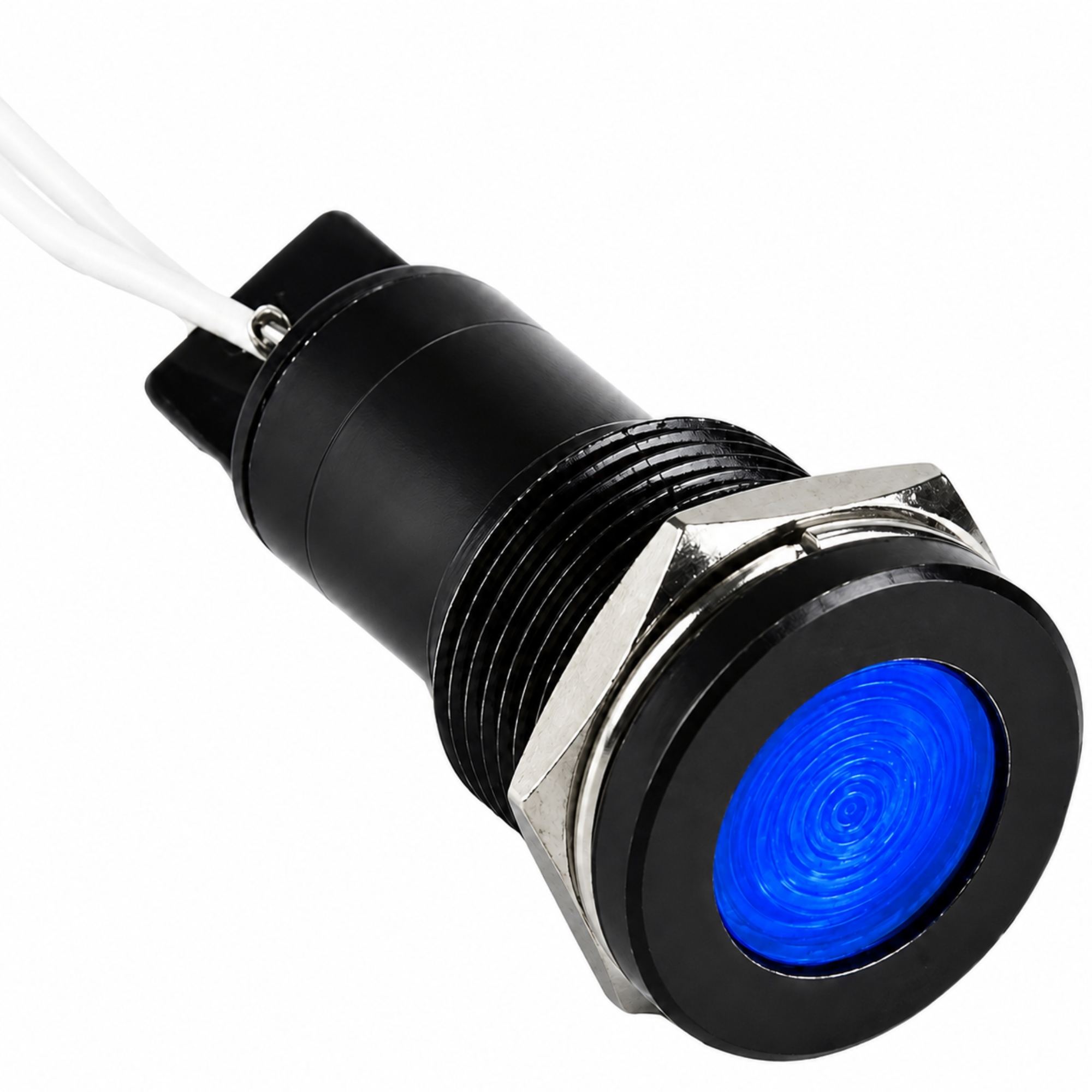 Smidnya IL22 Black Body Lead Wire Metal Pilot Light-10mm-12V AC/DC-Blue