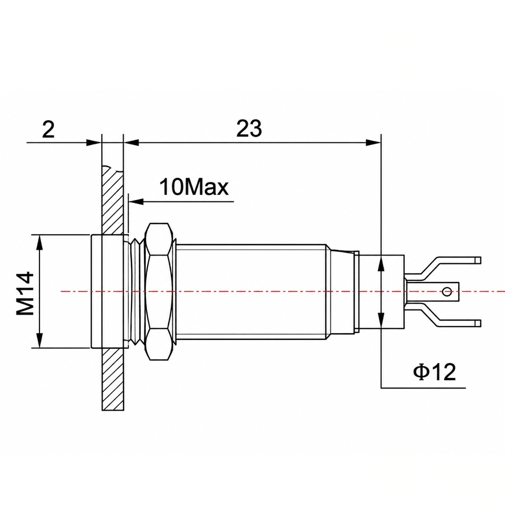 Smidnya IL22 Black Body Metal Pilot Light-14mm-12V AC/DC-Red