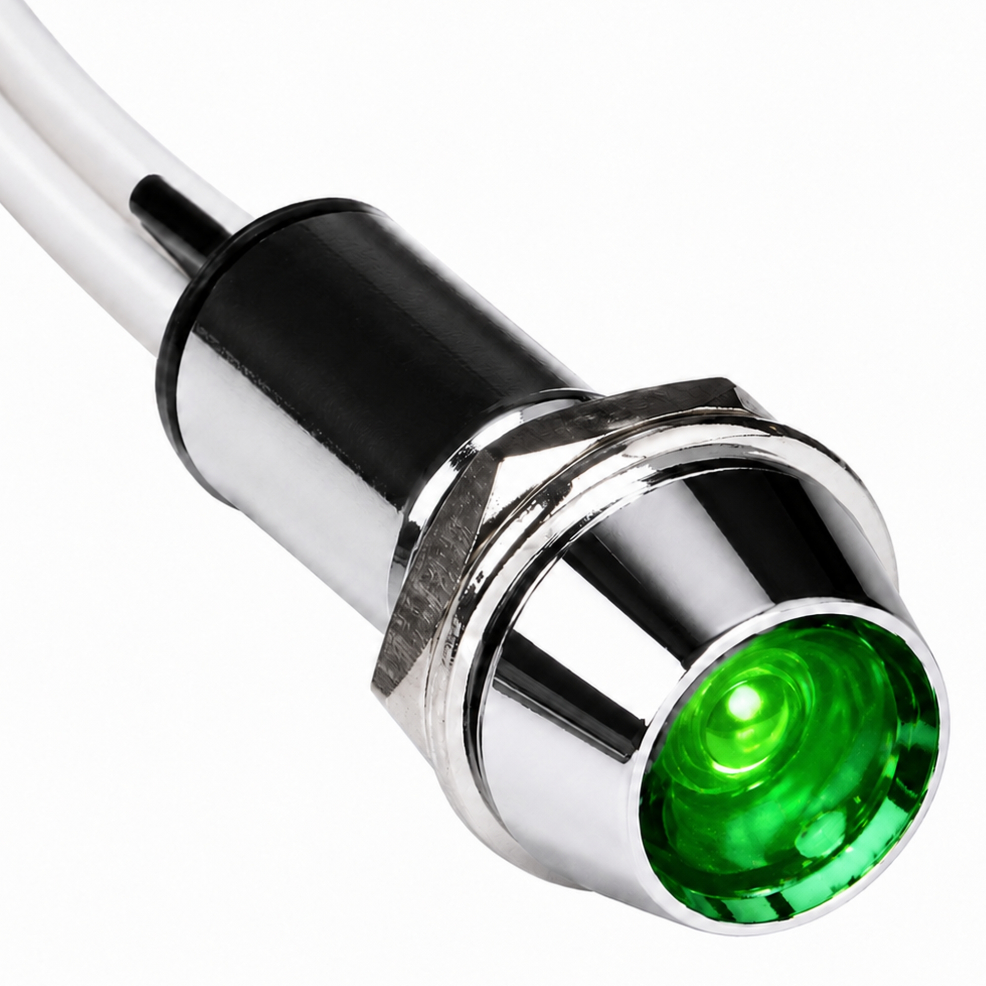 Smidnya IL22 Chrome Body Lead Wire Metal Pilot Light-14mm-12V AC/DC-Green