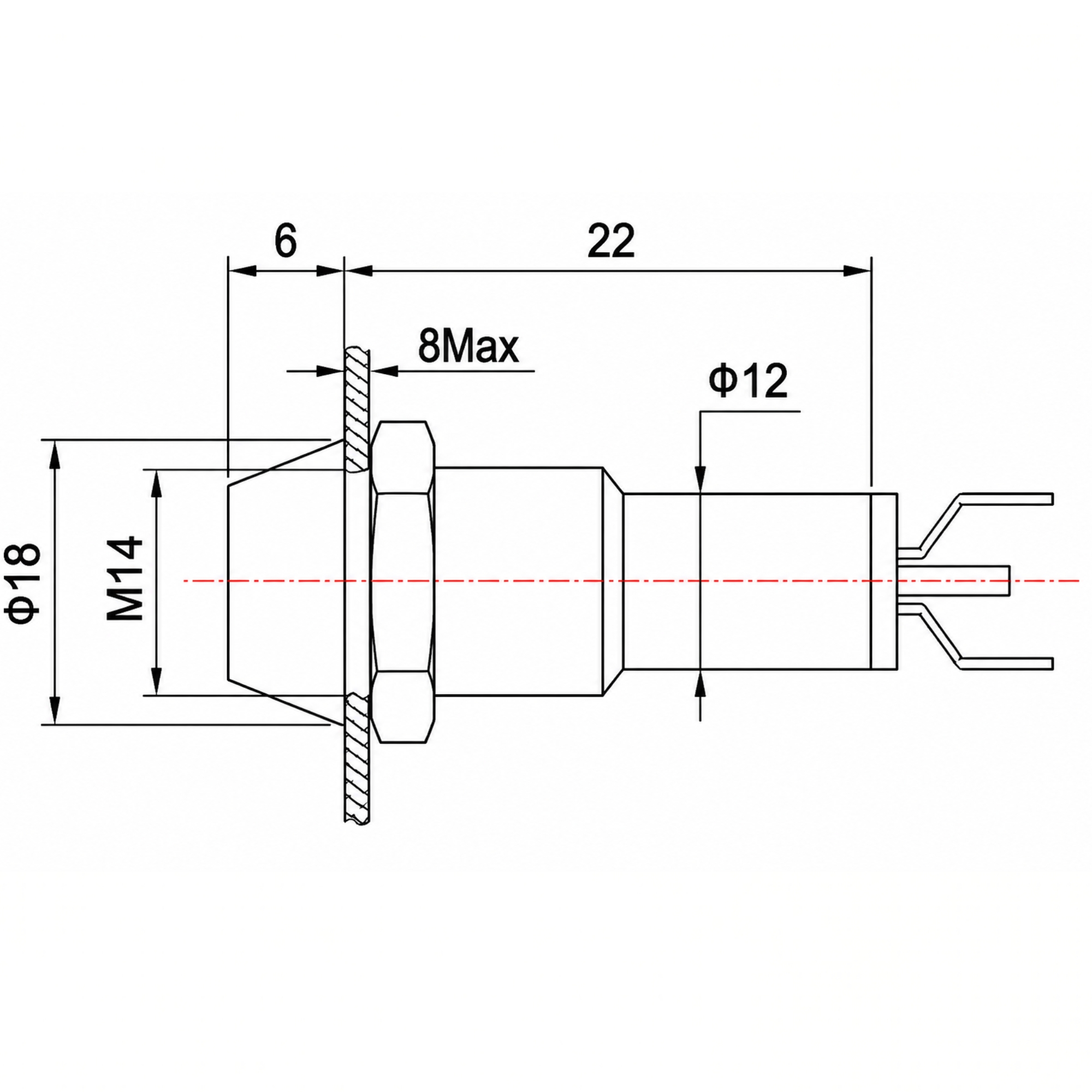 Smidnya IL22 Chrome Body Lead Wire Metal Pilot Light-14mm-6V AC/DC-Yellow