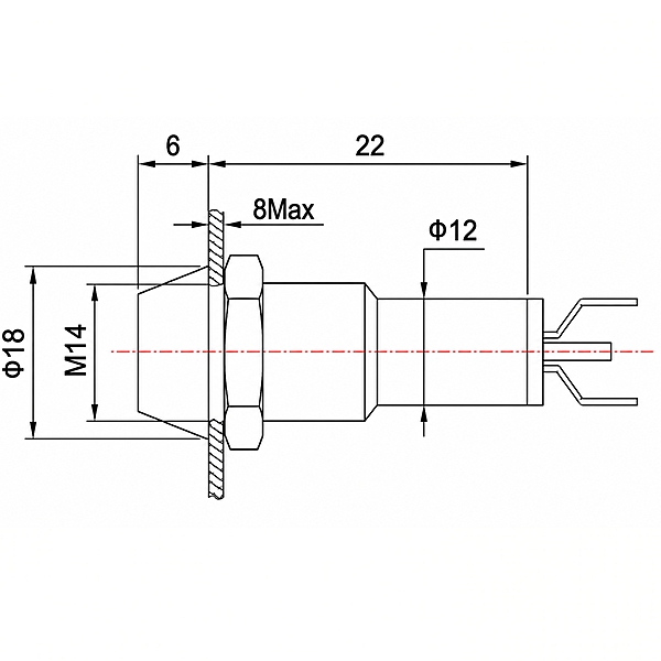 Smidnya IL22 Chrome Body Lead Wire Metal Pilot Light-14mm-12V AC/DC-Green