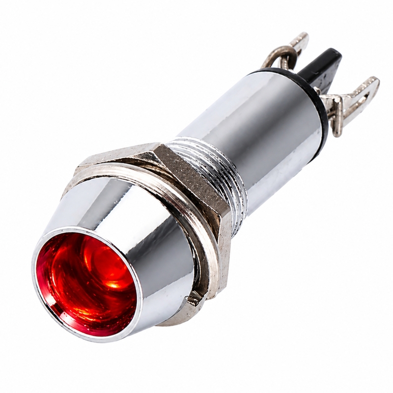 Smidnya IL22 Chrome Body Metal Pilot Light-8mm-6V AC/DC-Red