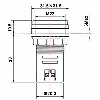 Smidnya IL22 Square Ammeter Pilot Light 0–50 A-22mm square-220V AC-Red