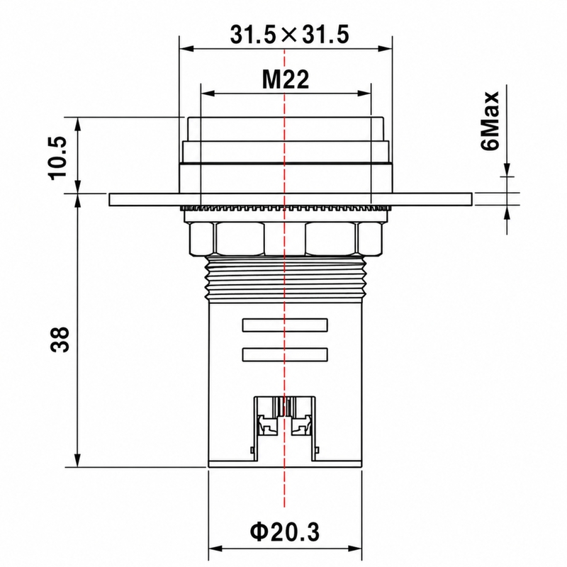 Smidnya IL22 Square Ammeter Pilot Light 50–100 A-22mm square-220V AC-Red