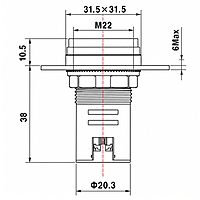 Smidnya IL22 Square Ammeter Pilot Light 50–100 A-22mm square-220V AC-Blue