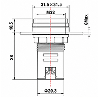 Smidnya IL22 Square Ammeter Pilot Light 50–100 A-22mm square-220V AC-Blue