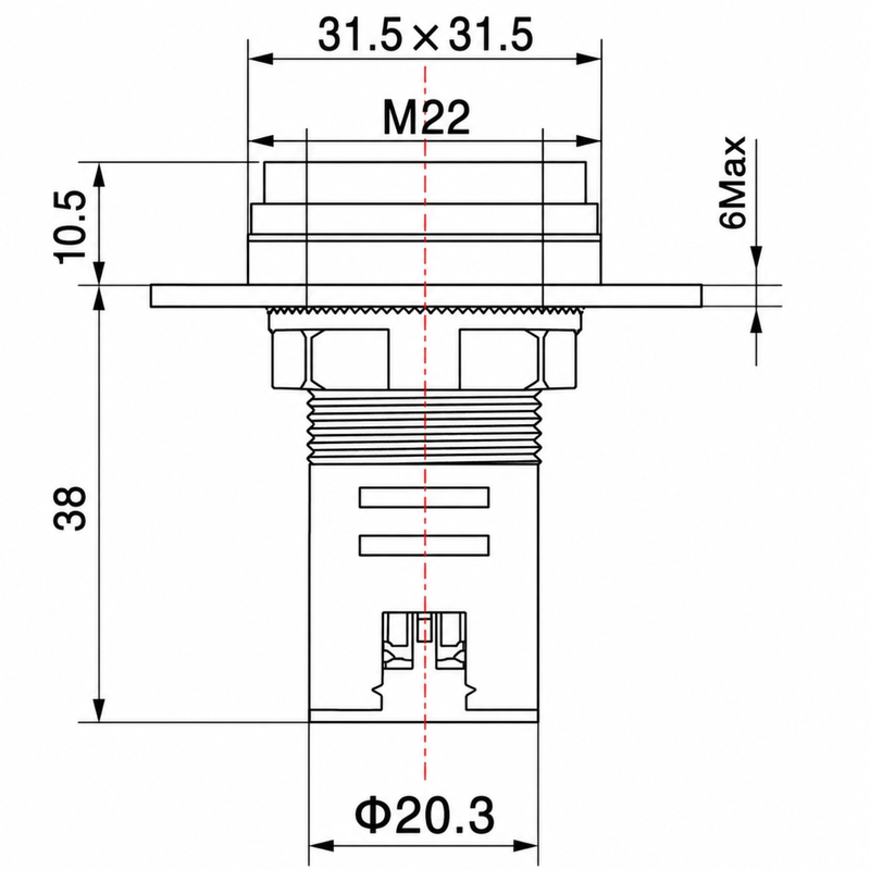 Smidnya IL22 Square Frequency Pilot Light 0–80 Hz-22mm square-220V AC-Red
