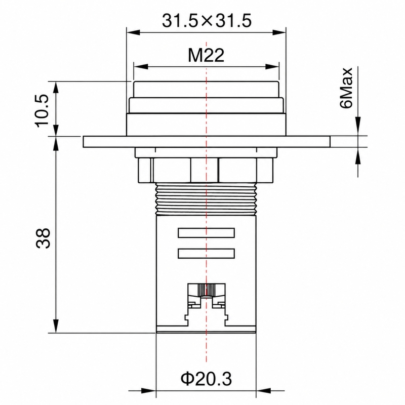 Smidnya IL22 Square Temperature Pilot Light -20 to 200°C-22mm square-220V AC-Red