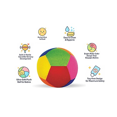 Soft Plush Baby Ball with Rattle Sound (size 8 cm), Multi color, Softball