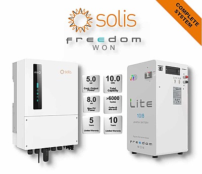 5.0 kW SOLIS S6 Hybrid - FREEDOM WON Combo, c/w 10.0 kWh Lithium Battery