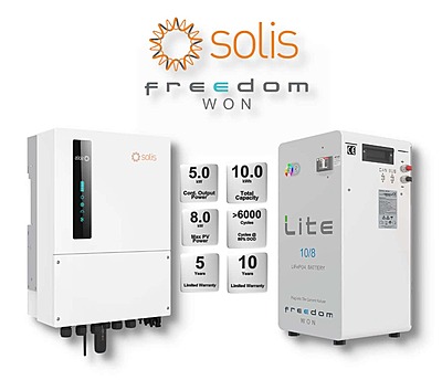 5.0 kW SOLIS S6 Hybrid - FREEDOM WON Combo, c/w 10.0 kWh Lithium Battery