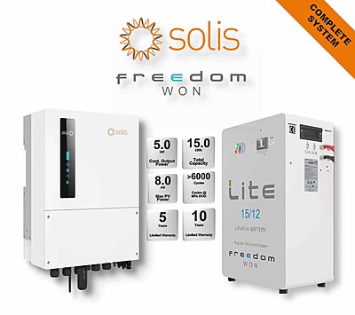 5.0 kW SOLIS S6 Hybrid - FREEDOM WON Combo, c/w 15.0 kWh Lithium Battery