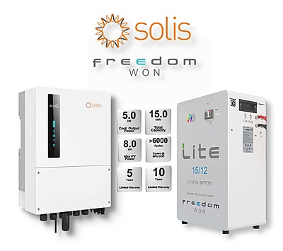 5.0 kW SOLIS S6 Hybrid - FREEDOM WON Combo, c/w 15.0 kWh Lithium Battery 5.0 kW SOLIS S6 Hybrid - FREEDOM WON Combo, c/w 15.0 kWh Lithium Battery