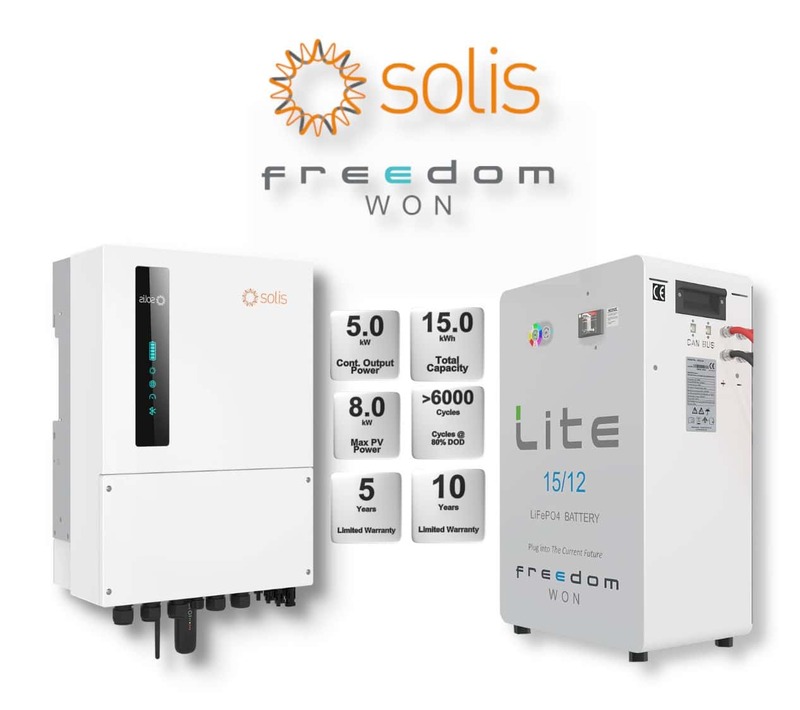 5.0 kW SOLIS S6 Hybrid - FREEDOM WON Combo, c/w 15.0 kWh Lithium Battery