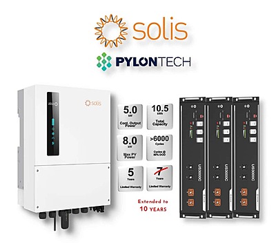 5.0 kW SOLIS S6 Hybrid - PYLONTECH Combo, c/w 3x 3.5 kWh Lithium Batteries 5.0 kW SOLIS S6 Hybrid - PYLONTECH Combo, c/w 3x 3.5 kWh Lithium Batteries