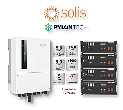 5.0 kW SOLIS S6 Hybrid - PYLONTECH Combo, c/w 4x 3.5 kWh Lithium Batteries